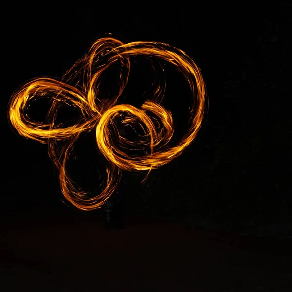 Ogień Pokaz Światła Taniec Ogniem Ogień Show Teatr Wydajności Ogniowej — Zdjęcie stockowe