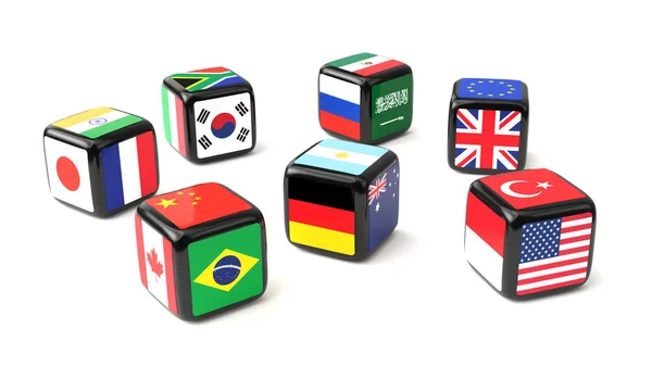 Dobbelstenen met G20 vlaggen cast — Stockfoto