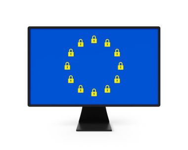 EU Data Protection GDPR screen with EU flag padlocks clipart