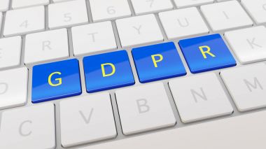 Beyaz klavye mavi ve sarı Gdpr tuşları
