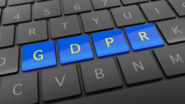 Mavi ve sarı Gdpr tuşları ile siyah klavye