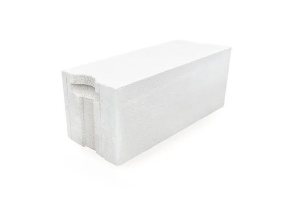 Beyaz Zemin Üzerinde Beyaz Köpüklü Hafif Beton Havalandırmalı Beton Blok — Stok fotoğraf