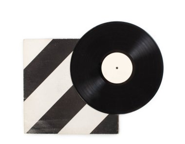 Kapaklı Vinil Plakçılık. Retro, klasik tarzda. Kırpma yaması ile beyaz arkaplanda ön görünüm.
