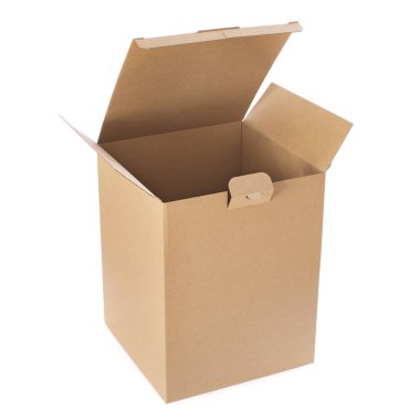 Beyaz arka planda izole edilmiş beyaz karton boş kutu. Kargo kutusu. Kırpma yolu dahil.