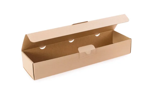 Картон Пустой Пакет Открытая Коробка Изолированы Белом Фоне Доставка Коробки — стоковое фото