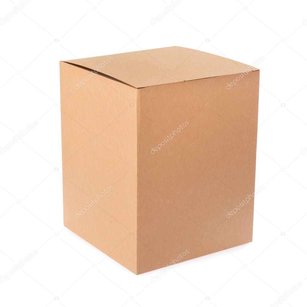 Cardboard empty package box isolated on white background. Delivery carton box. Clipping path included.
