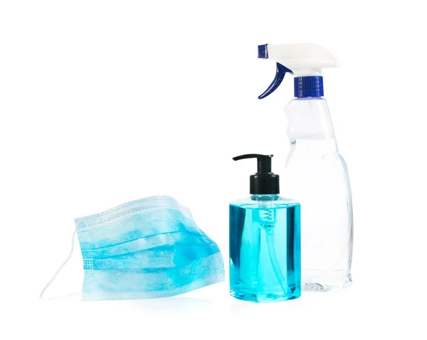 Set Protezione Coronavirus Sapone Liquido Disinfettante Flacone Plastica Con Pompa — Foto Stock