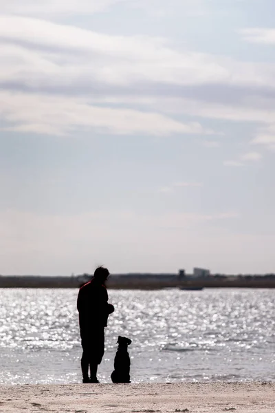 Dog and owner silhouette — Stock Photo, Image