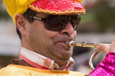 Loule, Portekiz - Şubat 2016: Renkli karnaval (Carnaval) geçit 