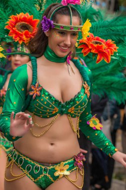 Loule, Portekiz - Şubat 2016: Renkli karnaval (Carnaval) geçit 