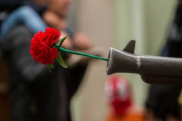 Cravo vermelho em uma arma — Fotografia de Stock