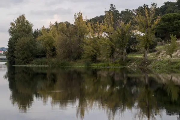 Vackra stadsparken med floden — Stockfoto