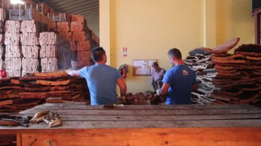Sao sütyen De Alportel, Portekiz: 14 Kasım, 2016 - işçi mantar panolar kaliteli ve boyut karşılaştırma için ayrı