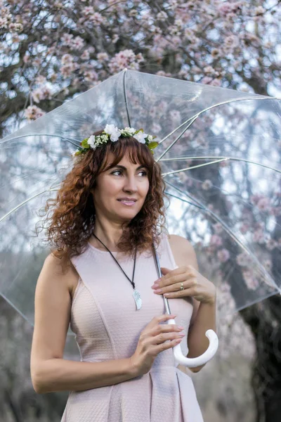 woman with transparent umbrella