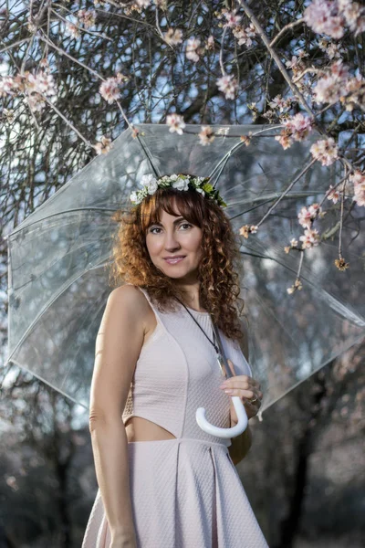 woman with transparent umbrella