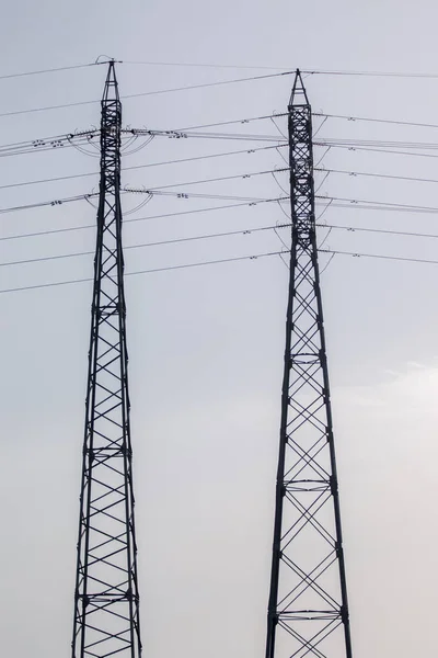 Uzun boylu elektrik kuleleri — Stok fotoğraf