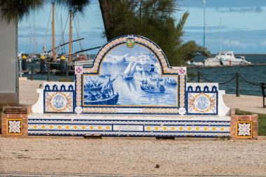 Beautiful decorated azulejo benches clipart