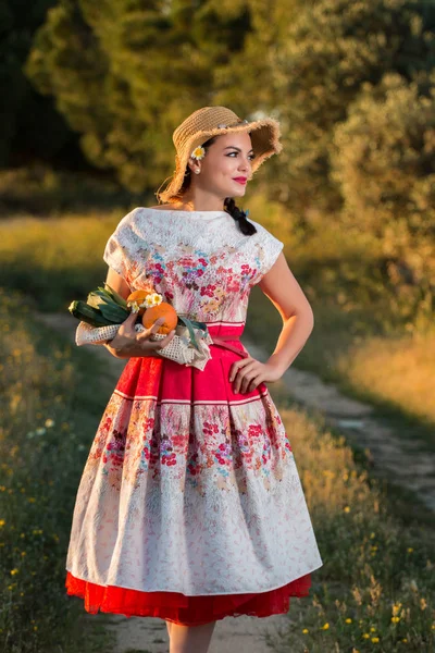 Vintage chica en el campo —  Fotos de Stock