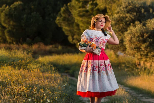 Vintage chica en el campo — Foto de Stock