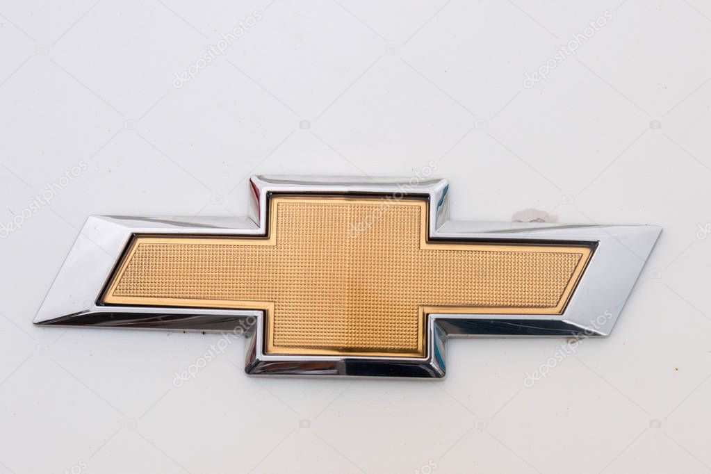 FARO, PORTUGAL, 26th August 2017: Close up view of the Chevrolet logo car brand.