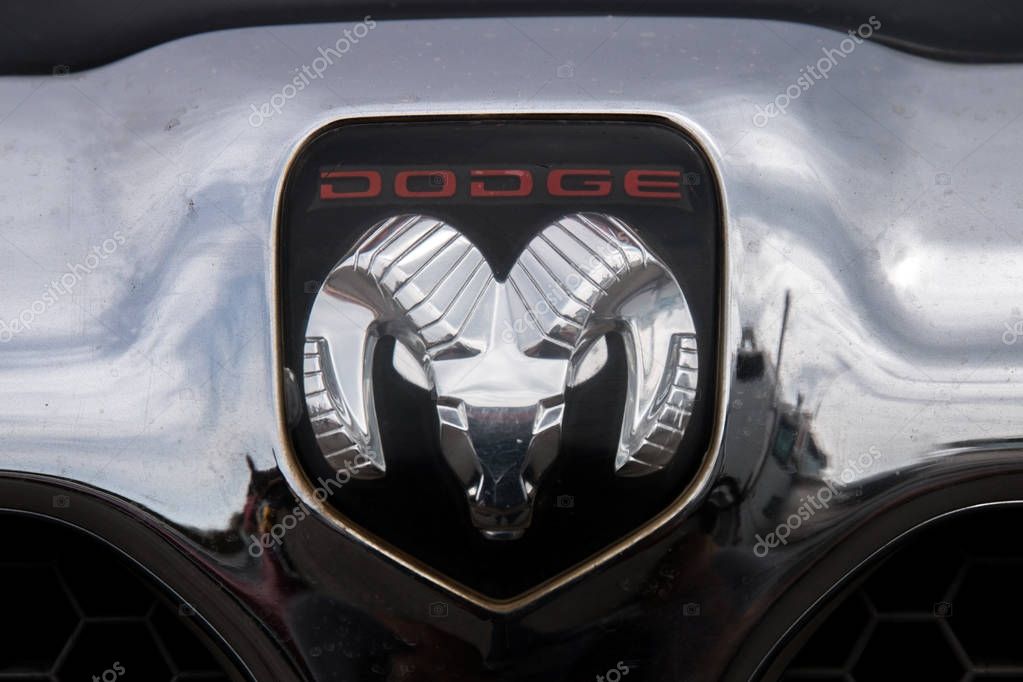 FARO, PORTUGAL, 26th August 2017: Dodge Ram brand logo. 6 American Cars Show Algarve Event where several vintage cars are in display and a mix of Americana related activities happen