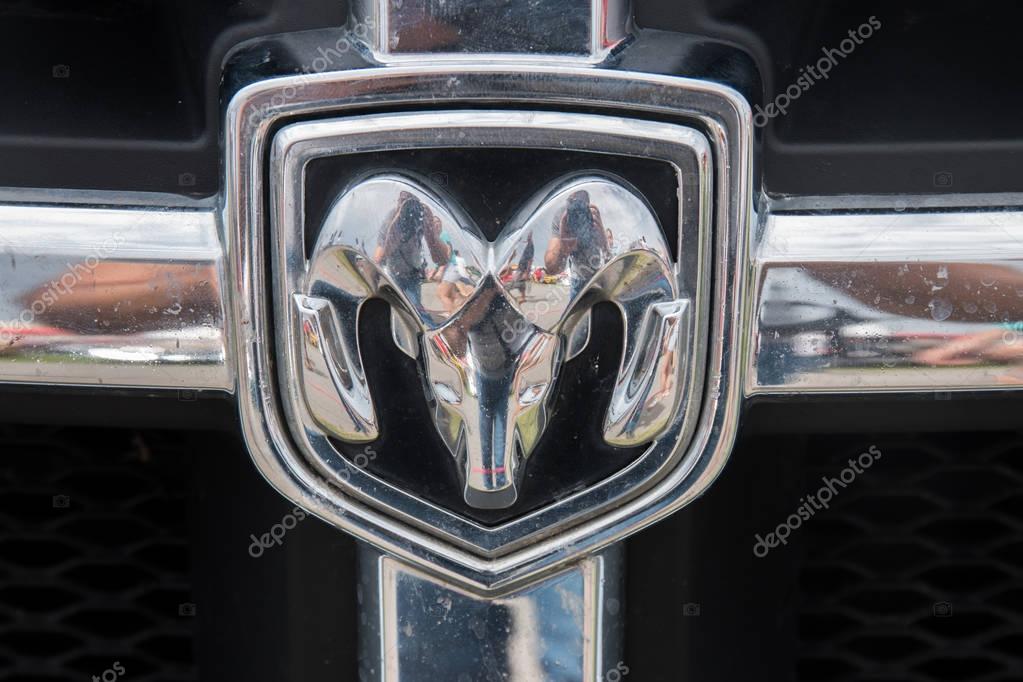 FARO, PORTUGAL, 26th August 2017: Dodge Ram brand logo. 6 American Cars Show Algarve Event where several vintage cars are in display and a mix of Americana related activities happen