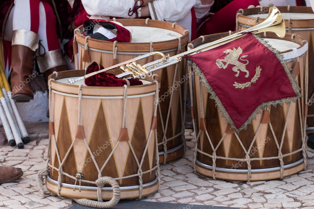 Medieval band drums — Stock Photo © membio 170265326