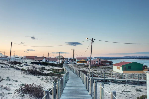 Tájkép Faro Szigetétől Dűnék Házak Naplemente Algarve Portugália — Stock Fotó