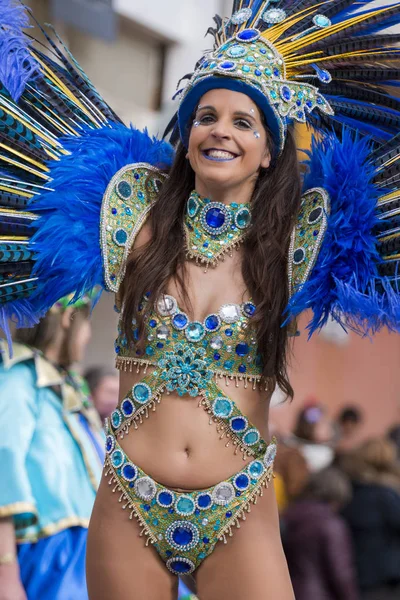 Loule Portugal Febrero 2018 Coloridos Participantes Del Festival Carnaval Ciudad —  Fotos de Stock
