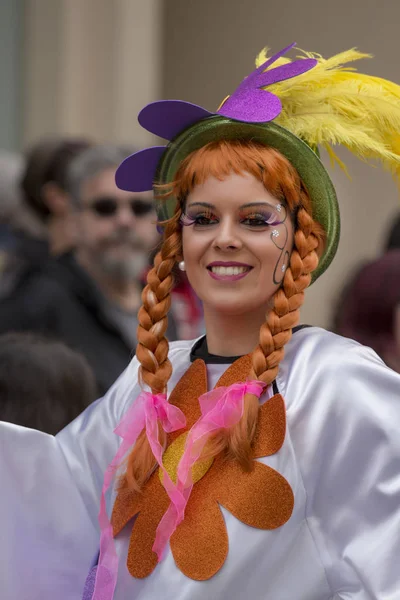 Loule Portugal Fevereiro 2018 Participantes Coloridos Festival Carnaval Cidade Loulé — Fotografia de Stock