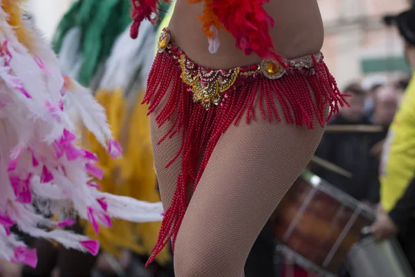 Färgglada Carnival Carnaval Parade Festival Famel Deltagare Dansar — Stockfoto