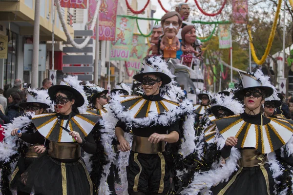 Loule Portugal Feb 2018 Bunte Karnevalsfestteilnehmer Auf Loule City Portugal — Stockfoto