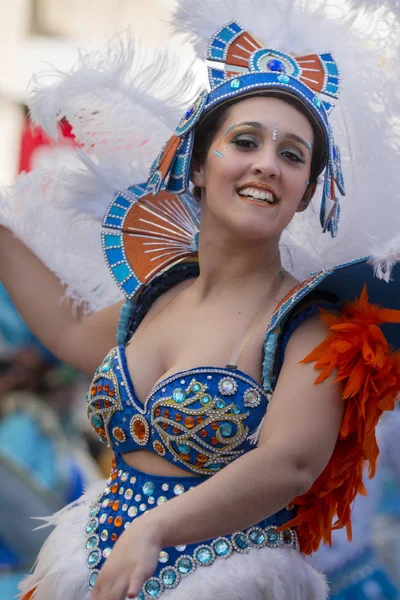 Loule Portugal Fevereiro 2018 Participantes Coloridos Festival Carnaval Cidade Loulé — Fotografia de Stock