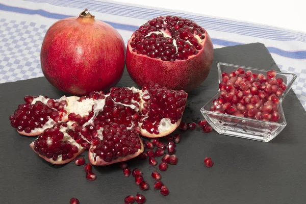 Close View Tasty Pomegranates Top Slate Stone — Stock Photo, Image