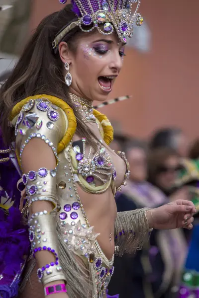 Loule Portugal Februar 2018 Bunte Karnevalsfestteilnehmer Auf Loule City Portugal — Stockfoto