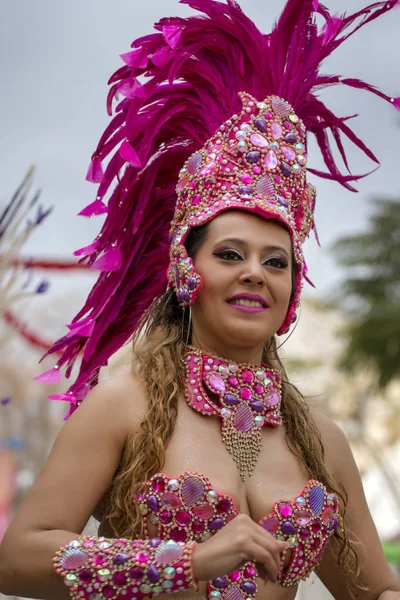 Loule Portugal Febrero 2018 Participante Colorido Festival Carnaval Ciudad Loule —  Fotos de Stock