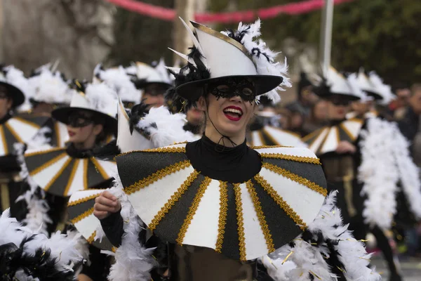 Loule Portugal Feb 2018 Participantes Coloridos Festival Desfile Carnaval Cidade — Fotografia de Stock