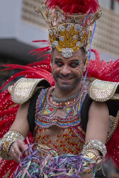 Loule Portugal Feb 2018 Färgglada Carnival Parade Festivaldeltagare Loule Staden — Stockfoto