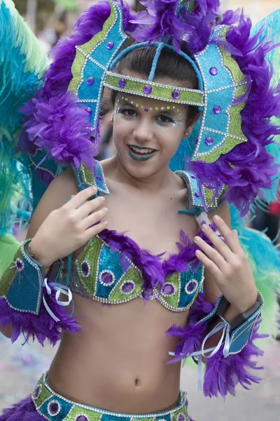 Loule Portugal Feb 2018 Participantes Coloridos Festival Desfile Carnaval Cidade — Fotografia de Stock