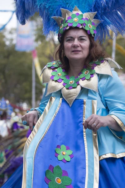 Loule Portugal Feb 2018 Coloridos Participantes Del Festival Carnival Parade — Foto de Stock