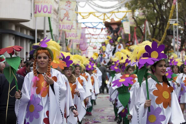 Loule Portekiz Şubat 2018 Renkli Karnaval Geçit Festival Katılımcıları Loule — Stok fotoğraf