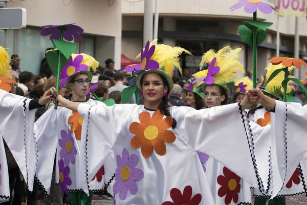 Loule Portugal Feb 2018 Participantes Coloridos Festival Desfile Carnaval Cidade — Fotografia de Stock