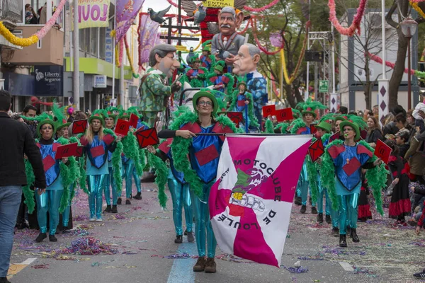 Loule Portugalia Luty 2018 Kolorowy Karnawał Parada Uczestników Festiwalu Miasto — Zdjęcie stockowe