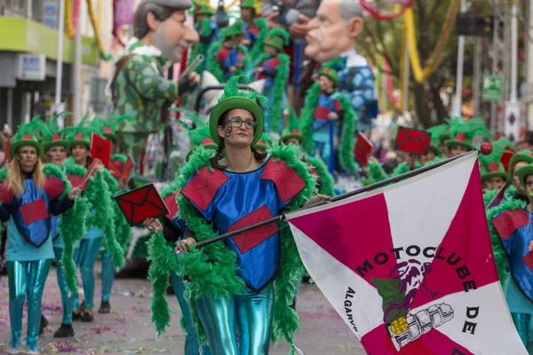 Loule Portugalia Luty 2018 Kolorowy Karnawał Parada Uczestników Festiwalu Miasto — Zdjęcie stockowe