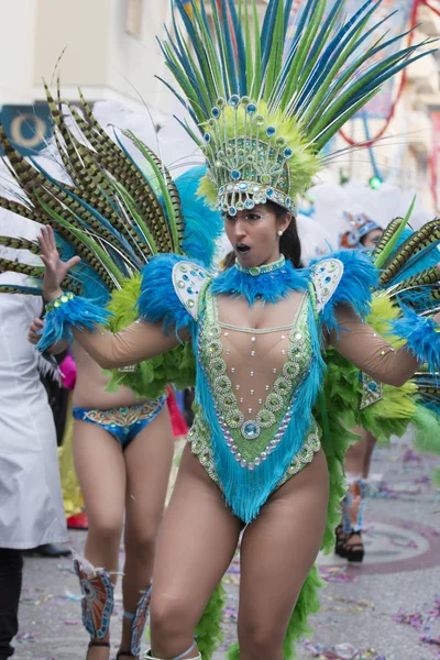 Loule Portugal Feb 2018 Participantes Coloridos Festival Desfile Carnaval Cidade — Fotografia de Stock