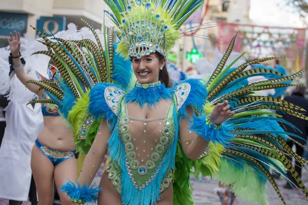 Loule Portugal Feb 2018 Participantes Coloridos Festival Desfile Carnaval Cidade — Fotografia de Stock