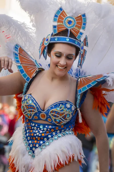 stock image LOULE, PORTUGAL - FEB 2018: Colorful Carnival (Carnaval) Parade festival participants on Loule city, Portugal.