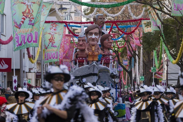 Loule Portugal Fevereiro 2018 Participantes Coloridos Festival Desfile Carnaval Cidade — Fotografia de Stock