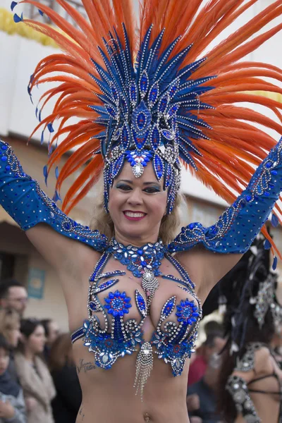 Loule Portugal Fevereiro 2018 Participantes Coloridos Festival Desfile Carnaval Cidade — Fotografia de Stock