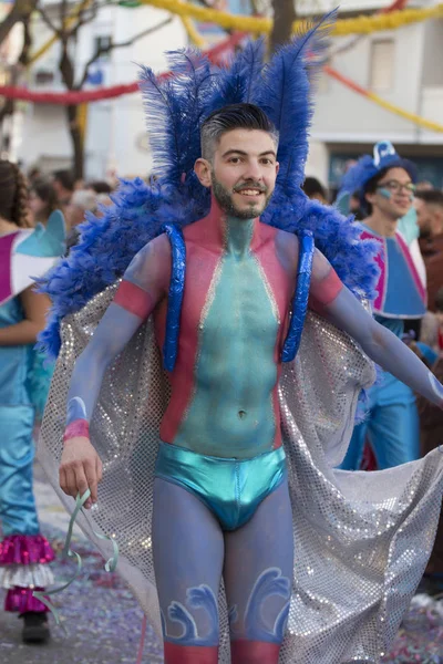 Loule Portugal Feb 2018 Färgglada Carnival Carnaval Parade Festivaldeltagare Loule — Stockfoto